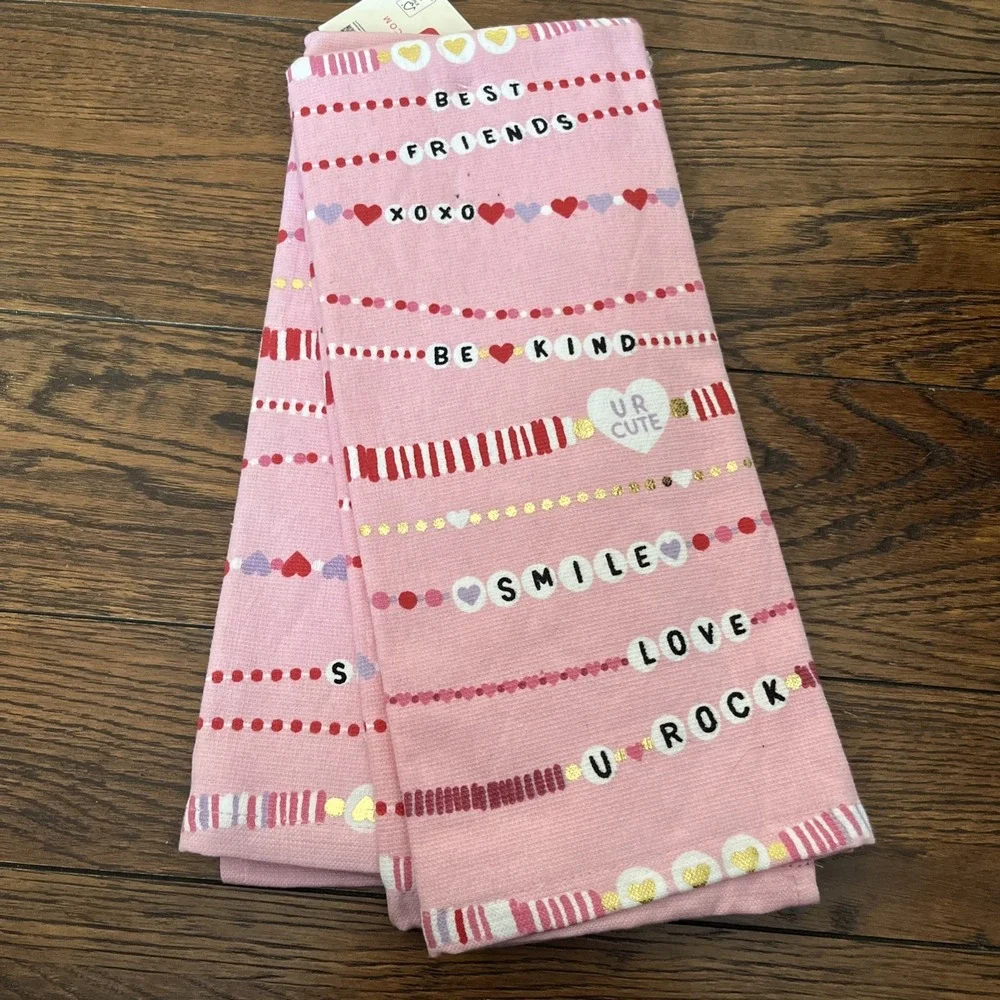 Isaac Mizrahi 2 Pink Friendship Bracelet Kitchen Towels Showgirl Swift T Hearts